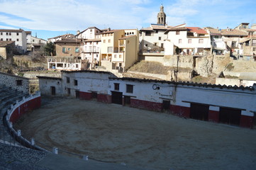 December 27, 2013. Picturesque Bullring In Rubielos De Mora, Teruel, Aragon, Spain. Travel, Nature, Landscape, Vacation, Architecture.