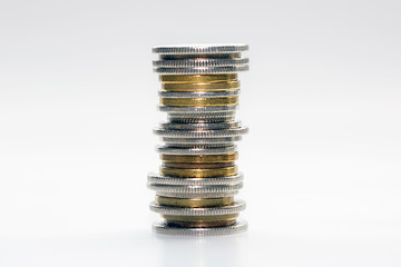 Stack of mixed Danish Kroner coins - The Krone is the official currency of Denmark.