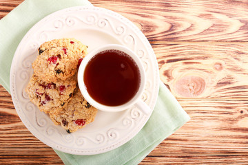 Oaty cherry cookies on plate
