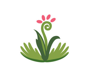 Abstract Green Hand Palm And Flower Plant Logo Illustration In Isolated White Background