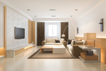 3d rendering loft luxury living room with  minimal shelf