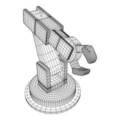Robotic arm manufacture technology industry assembly mechanic hand wireframe low poly mesh vector illustration