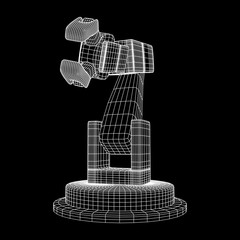 Robotic arm manufacture technology industry assembly mechanic hand wireframe low poly mesh vector illustration