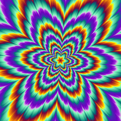 Pulsing fiery flower. Optical illusion of movement.