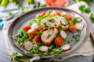 Chicken roulade with fresh salad