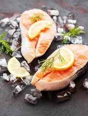 Raw salmon steaks