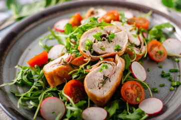 Chicken roulade with fresh salad