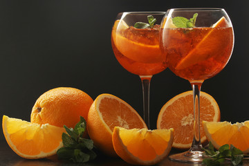 Glasses with aperol spritz cocktail