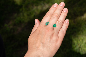 Natural Emeralds on The Hand