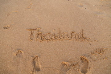 Schrift im Sand I love Thailand Phuket