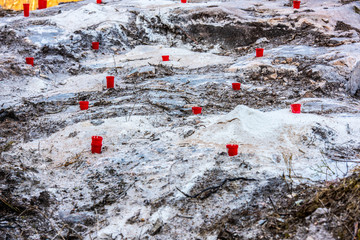 Holes drilled to be filled with dynamite.