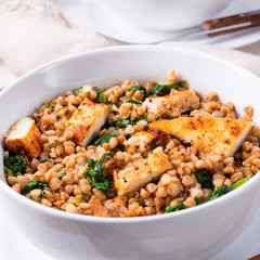 Kaszotto- polish food from buckwheat  with grilled chicken