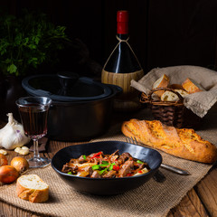 classic beef goulash with peppers and onions