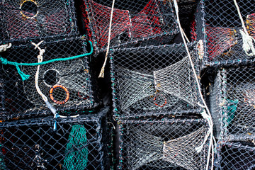 Modern lobster traps in storage.