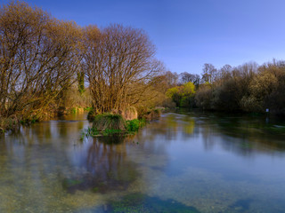 The River Itchen in spring at Ovington, Hampshire, UK
