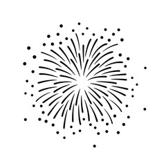 Hand drawn black fireworks illustration on white background