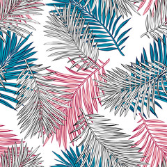 Tropical palm leaves, jungle leaves seamless vector floral pattern background 