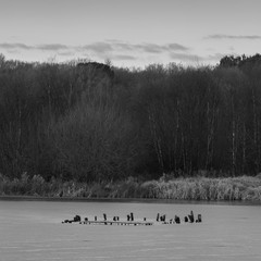 Wreckage in a lake at winter