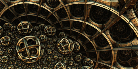Abstract background, fantastic 3D structures, fictional sci fi background.