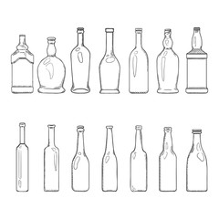 Vector Set of Sketch Empty Glass Bottles Illustrations
