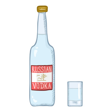 Vector Cartoon Illustration - Bottle of Russian Vodka