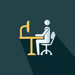 Businessman working on the computer sign icon - Flat illustration