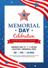 Memorial Day poster templates Vector illustration, USA flag with blue star frame. Flyer design