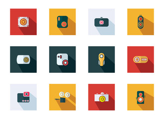 Camera flat icons set - Camera modern flat sign vector illustration collection - vector