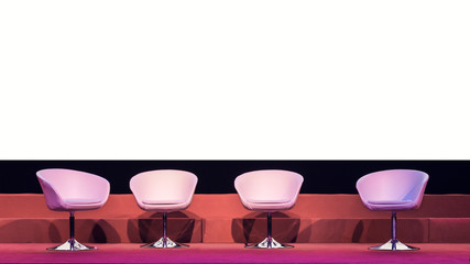 chairs on stage in conference hall  at business event or seminar meeting, business and education...