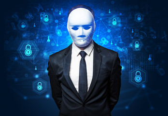 Facial security recognition concept with mesh and locks