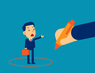 Manager drawing circle around businessman. Concept business office vector illustration, Beat the employee,