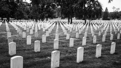 ARLINGTON, VA - AUGUST 14, 2014: Headstones and graves at the Arlington National Cemetery
