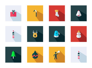 Christmas flat icons set - Christmas colorful sign set - vector