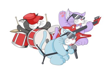 Vector illustration of funny little characters playing musical instruments