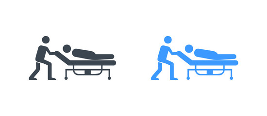 Man pushing the stretcher with a sick person icon - Glyph vector sign