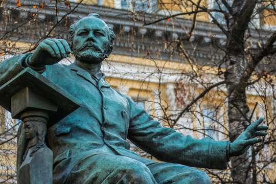 2010.04.11, Moscow, Russia. Monument to Peter Tchaikovsky by the conservatory. Famous Russian composer.