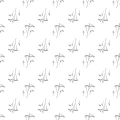 Seamless pattern. Plant in blossom, branch with flower ink sketch. Template for a business card, banner, poster, notebook, invitation, color book