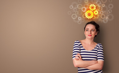 Business person thinking with brainstorming concept and copy space
