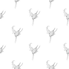 Seamless pattern. Plant in blossom, branch with flower ink sketch. Template for a business card, banner, poster, notebook, invitation, color book