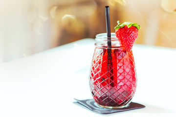 Strawberry compote in a glass. Mors Fruit drink. Strawberry © Nataliya Schmidt