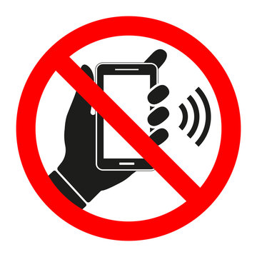 prohibited mobile phone sign in red crossed out circle on white background
