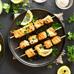 Barbecue salmon skewers