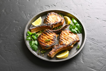 Grilled pork steaks