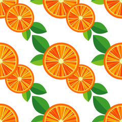 Seamless pattern with decorative oranges and leaves. Summer garden. Vector illustration. Can be used for wallpaper, textile, invitation card, wrapping, web page background.