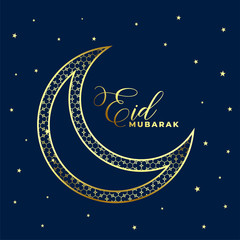 Naklejka premium lovely golden decorative eid moon and stars background