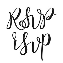 Modern Calligraphy Of Ink Rsvp Letters Vector. Styled Typography Inscription On Poster With Different Black Handwritten Calligraphy Decoration. Graphic Design Text Flat Illustration