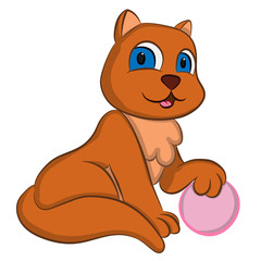 cat with pink ball  on white background vector