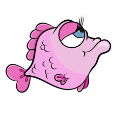  cartoon pink fish girl on white background vector