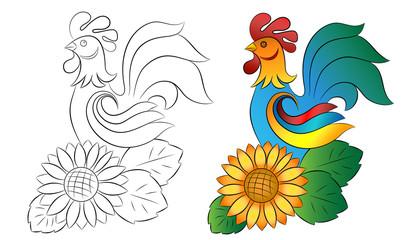 Cute rooster . Illustration vector. Coloring book. Coloring page.  isolated on white background.