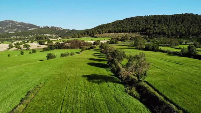 drone cultivo primavera verde viento monta&ntilde;a spain alcoy